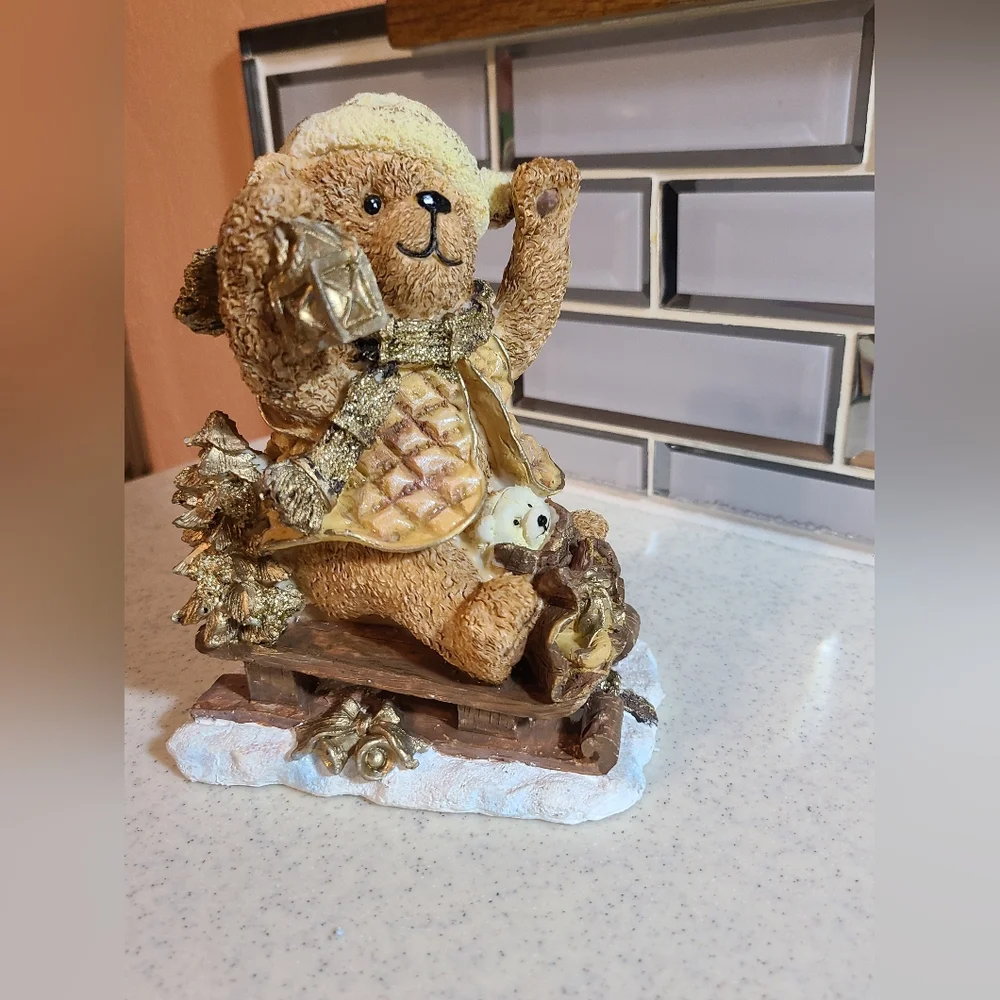 Bear and his dog on sled figurine super cute